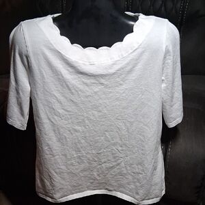 Talbots White Scallop Neck Top